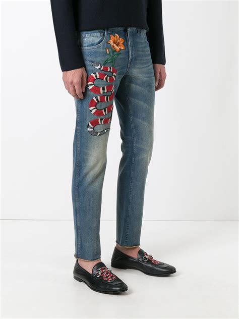 gucci fox embroidered jeans men|Gucci jeans net a porter.